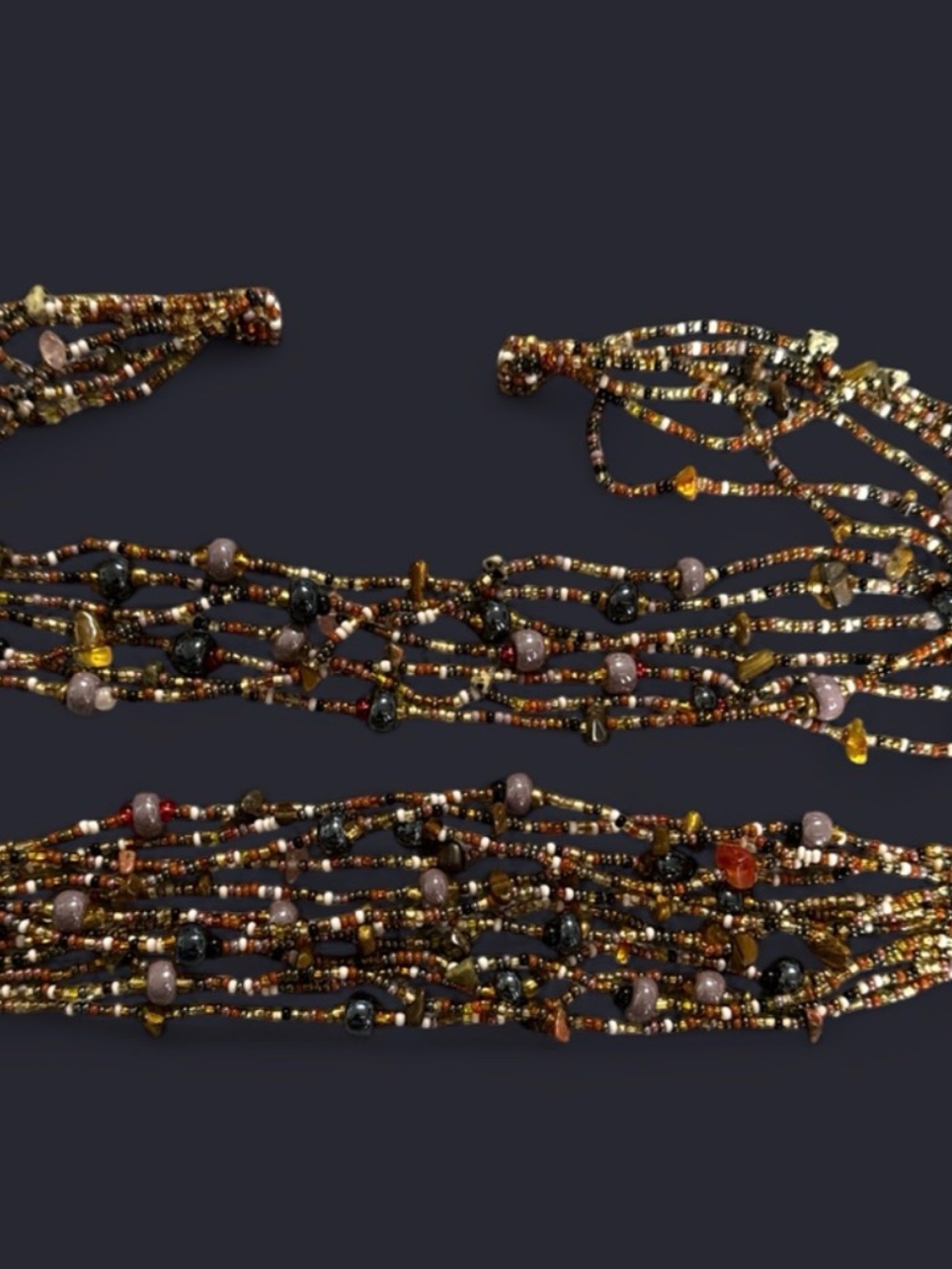 Multistrand Beaded Necklace in Gold and Brown